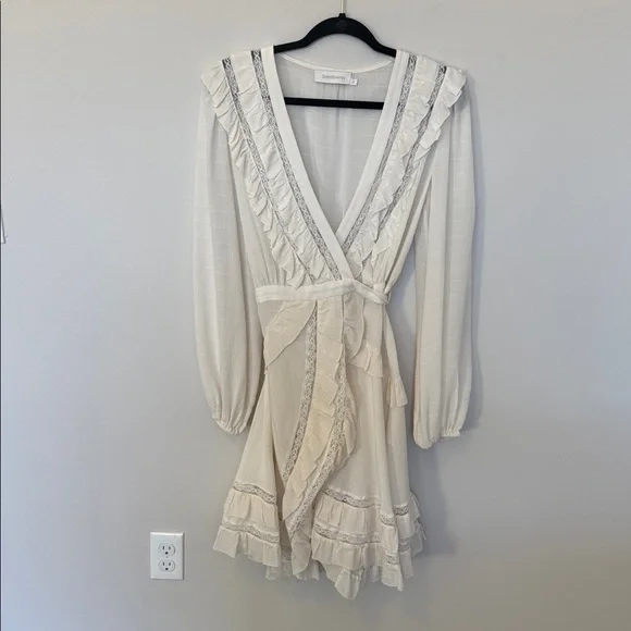 knee length dresses for ladies Zimmermann Crush High Neck Frilled Mini Black  blueandcream